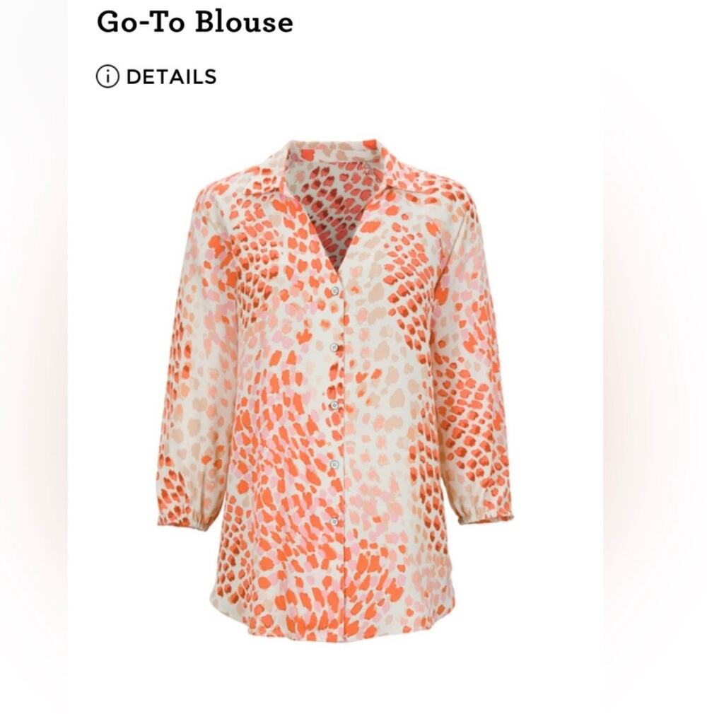 Cabi Parade Blouse 6081 Orange Pink Abstract Animal Button Down XS Extra Small
